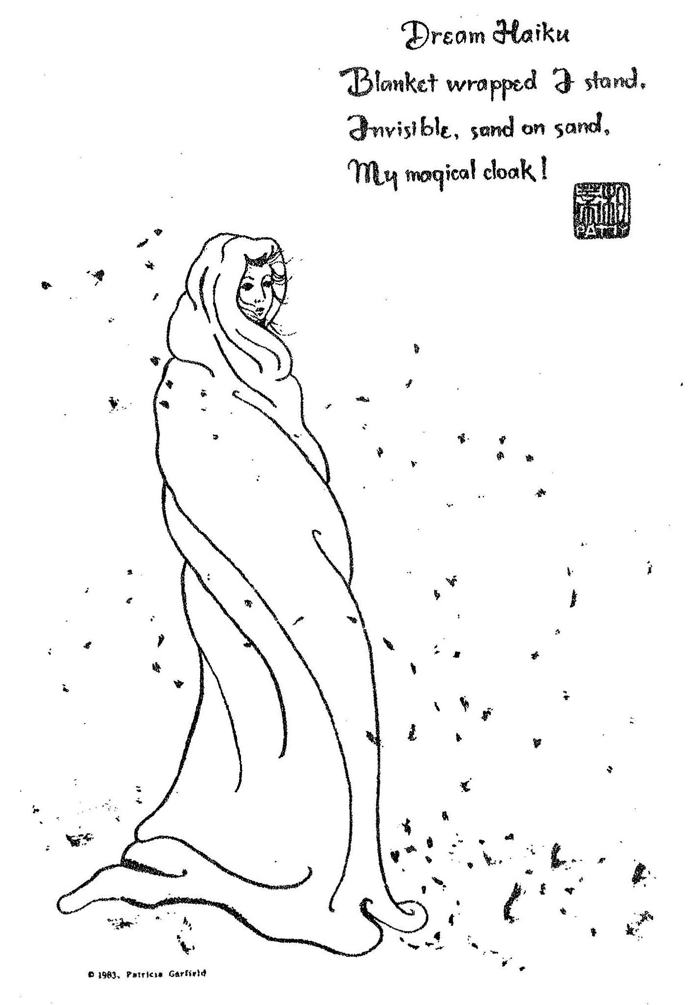 Woman in a sandstorm wrapped in a cloak