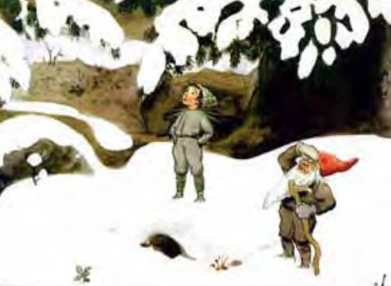 Snow target image with two elves