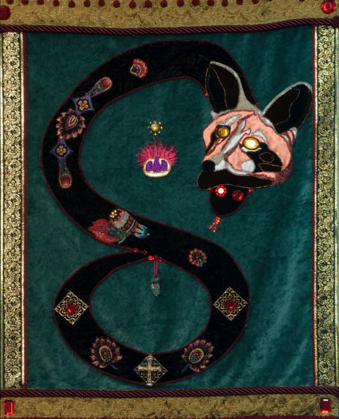 Embroidered snake with the head of a fox