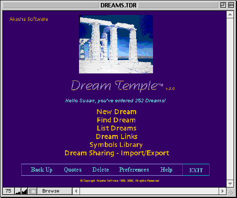 Dream Temple software screenshot